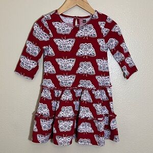 Tea Collection Red Butterfly Print Ruffle Cotton Dress